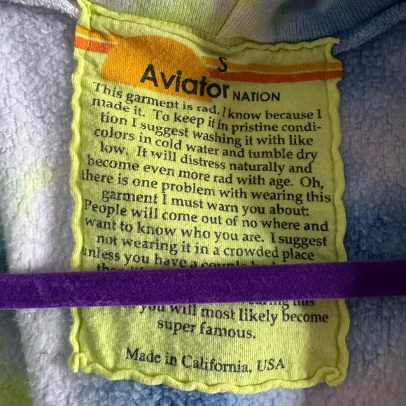 Aviator Nation Tie Dye Zip Hoodie Neon Yellow Blue Cotton Women's Small - Picture 8 of 9